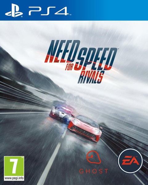 PlayStation 4 Need for Speed Rivals van EA, doos voorkant met politieauto en rode sportwagen, tweedehands