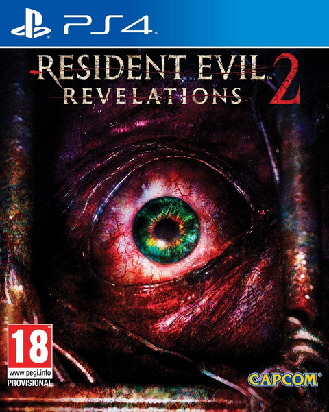 PlayStation 4 Resident Evil Revelations 2 van Capcom, voorlopige doos voorkant met rood bloeddoorlopen oog