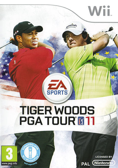 Nintendo Wii Tiger Woods PGA Tour 11 van EA Sports, golfspel, doos voorkant met twee golfers, tweedehands