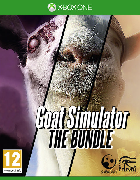 Xbox One Goat Simulator The Bundle, doos voorkant met een geitenkop in drie vlakken