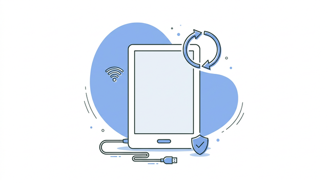 Kindle updaten - illustratie van e-reader met update-pijlen en wifi