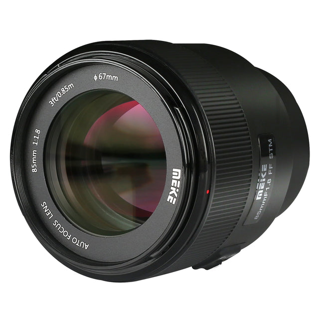 Meike 85mm f/1.8 AF STM objectief voor Sony E-mount, zwart, voorkant met frontlens