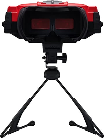 Nintendo Switch 2 Virtual Boy, zwart met rood, op standaard, vooraanzicht, tweedehands