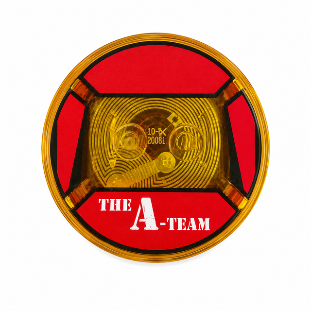 LEGO Dimensions B.A. Baracus losse toy tag uit set 71251, ronde tag in rood met The A-Team-logo