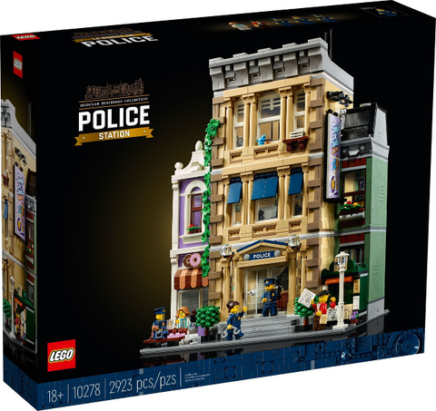 LEGO Icons Politiebureau 10278, doos voorkant met het modulaire politiebureau