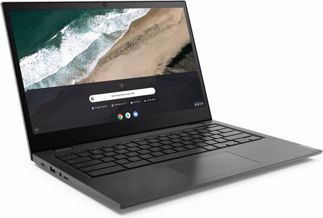 Chromebook S345-14AST laptop 14 inch in grijs, opengeklapt met beeldscherm en toetsenbord