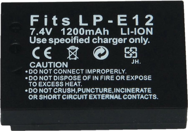 Accu voor Canon LP-E12, zwart, merkloos met opdruk Fits LP-E12, tweedehands