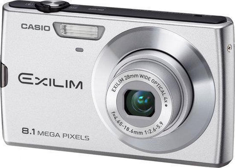 Casio Exilim EX-Z150 digitale compactcamera, zilver, schuin van voren met 4x groothoekzoom, tweedehands