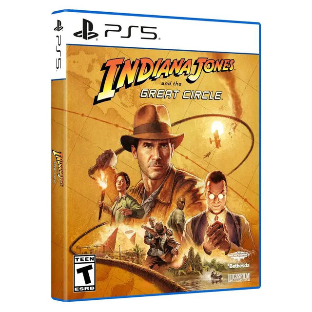 PlayStation 5 Indiana Jones and the Great Circle, doos schuin van voren, Amerikaanse ESRB-uitgave, tweedehands