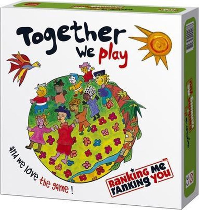 Ranking Me Ranking You - Together We Play bordspel, voorkant van de witte doos met wereldbol