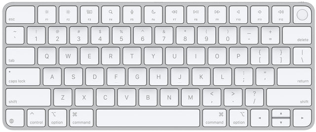 Apple Magic Keyboard met Touch ID voor Mac, wit-zilver, bovenaanzicht met QWERTY-indeling