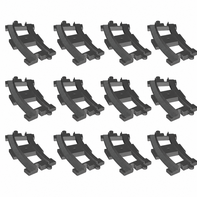 LEGO DUPLO treinrails, 12 donkergrijze bochten in drie rijen van vier, tweedehands