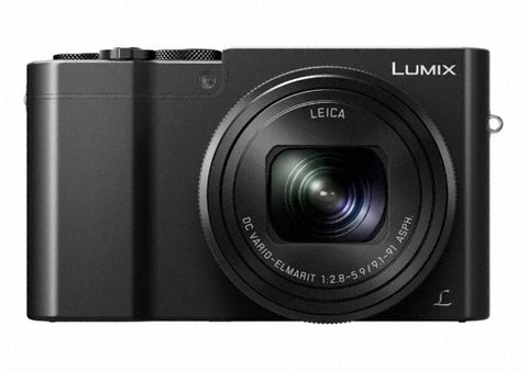 Panasonic Lumix DMC-TZ100 digitale compactcamera, zwart, voorkant met Leica-zoomlens, tweedehands