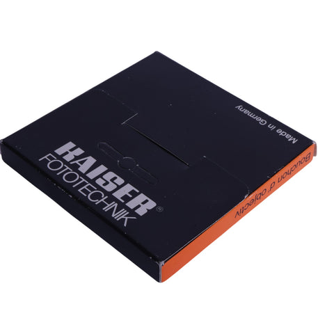 Kaiser slip-on lensdop 75mm, zwarte Kaiser Fototechnik-doos met oranje rand, nieuw in verpakking