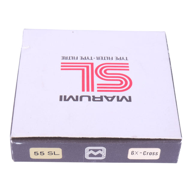 Marumi SL 6X-Cross filter 55mm, doos voorkant met etiketten 55 SL en 6X-Cross, nieuw in verpakking