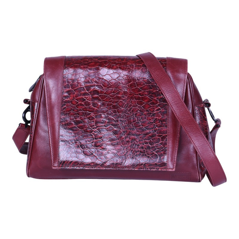 Leren Crossbody Tas met Croco-Print - Bordeaux