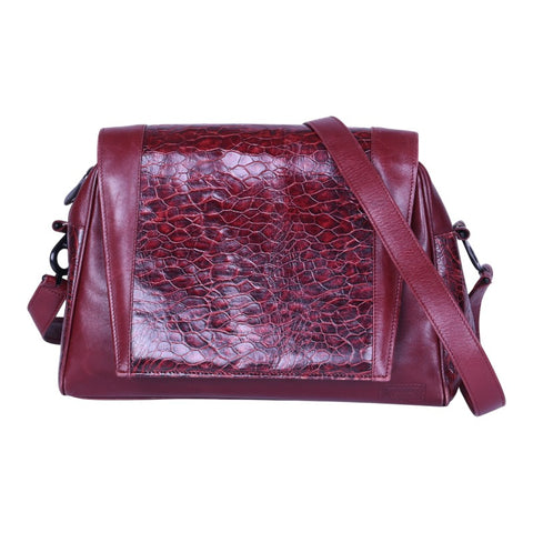 Leren Crossbody Tas met Croco-Print - Bordeaux