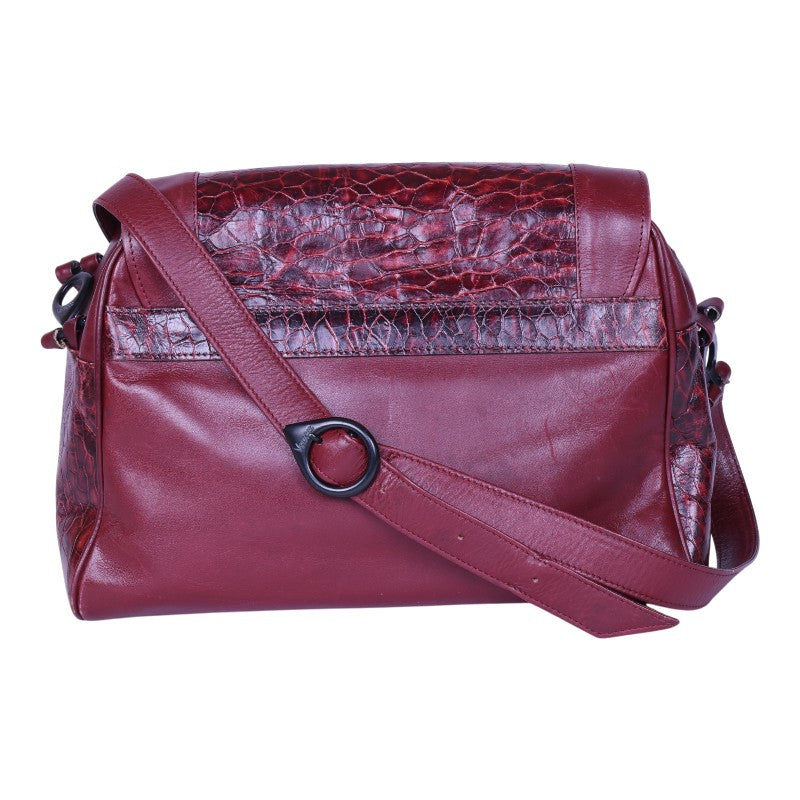 Leren Crossbody Tas met Croco-Print - Bordeaux