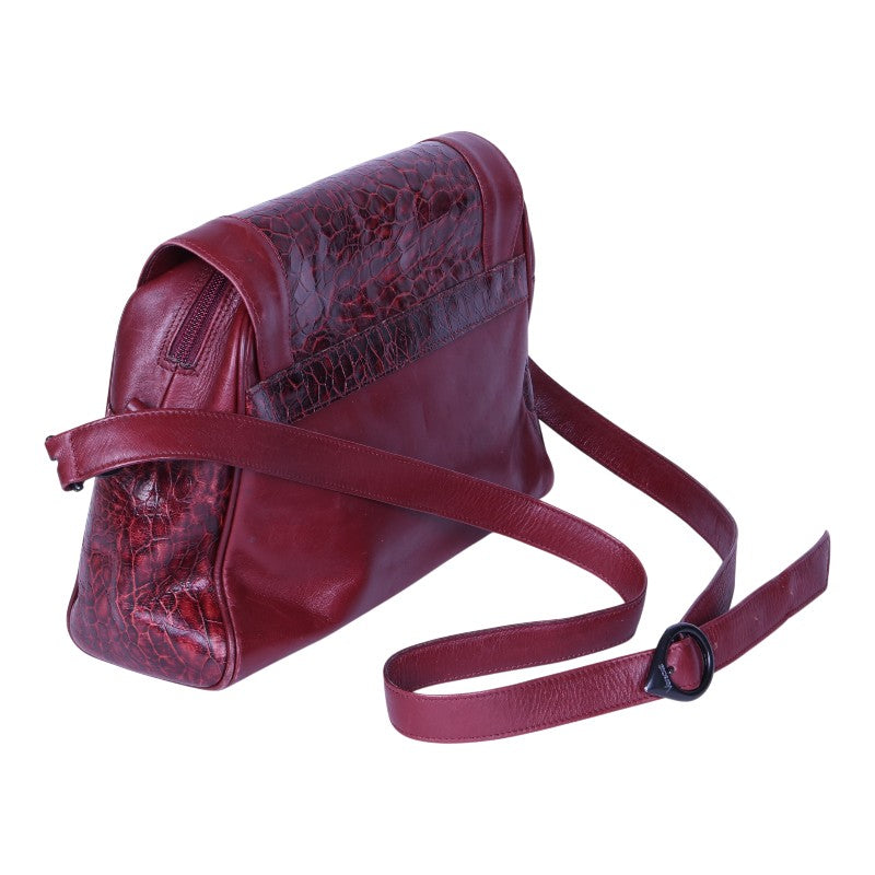 Leren Crossbody Tas met Croco-Print - Bordeaux