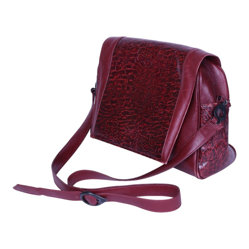 Leren Crossbody Tas met Croco-Print - Bordeaux