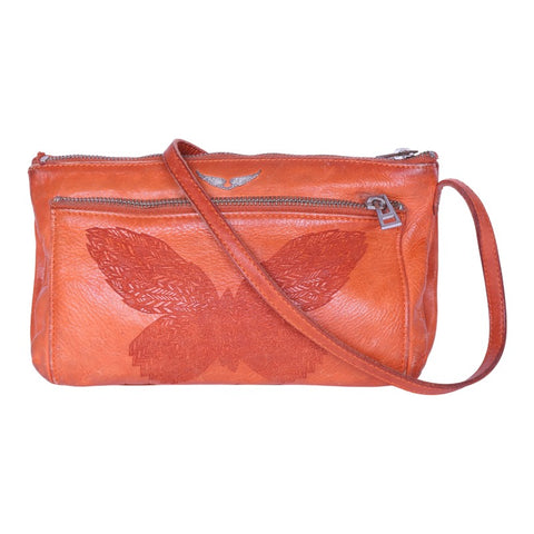 Leren Crossbody Tas met Vlinder - Koraal