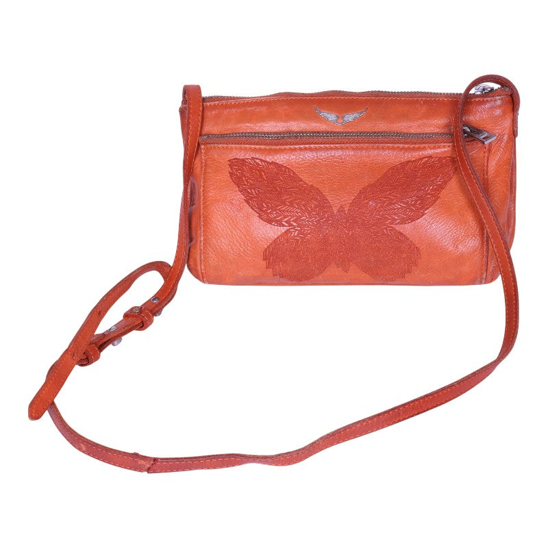 Leren Crossbody Tas met Vlinder - Koraal