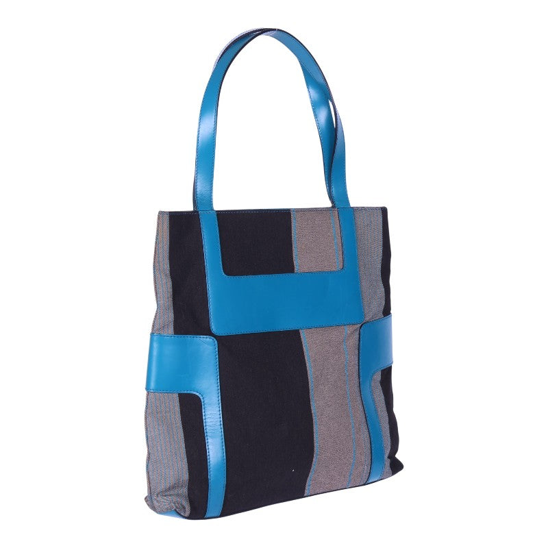 4G Shopper Gestreept Canvas Turquoise