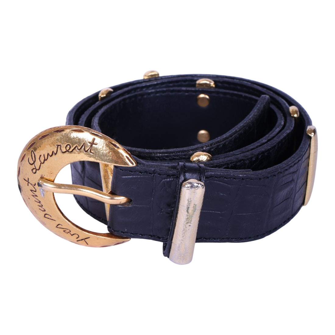 Croco Riem Zwart Leer met Gouden Gesp