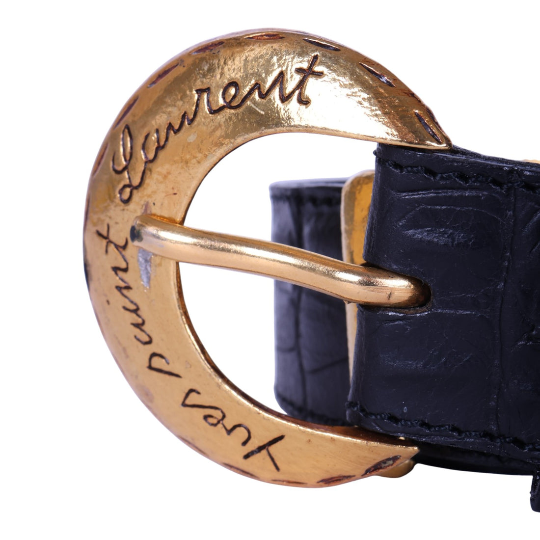 Croco Riem Zwart Leer met Gouden Gesp