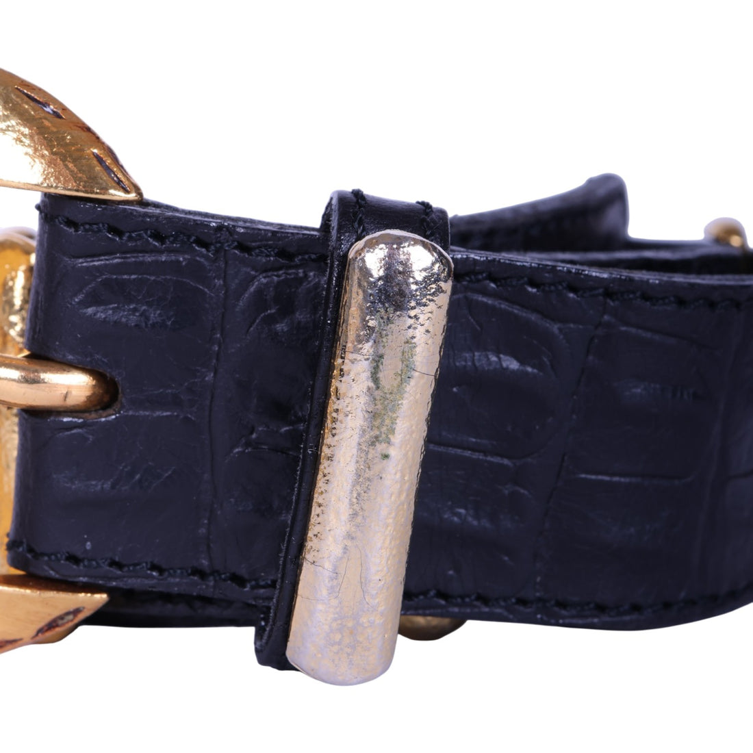 Croco Riem Zwart Leer met Gouden Gesp