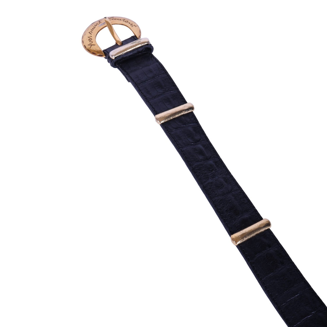 Croco Riem Zwart Leer met Gouden Gesp