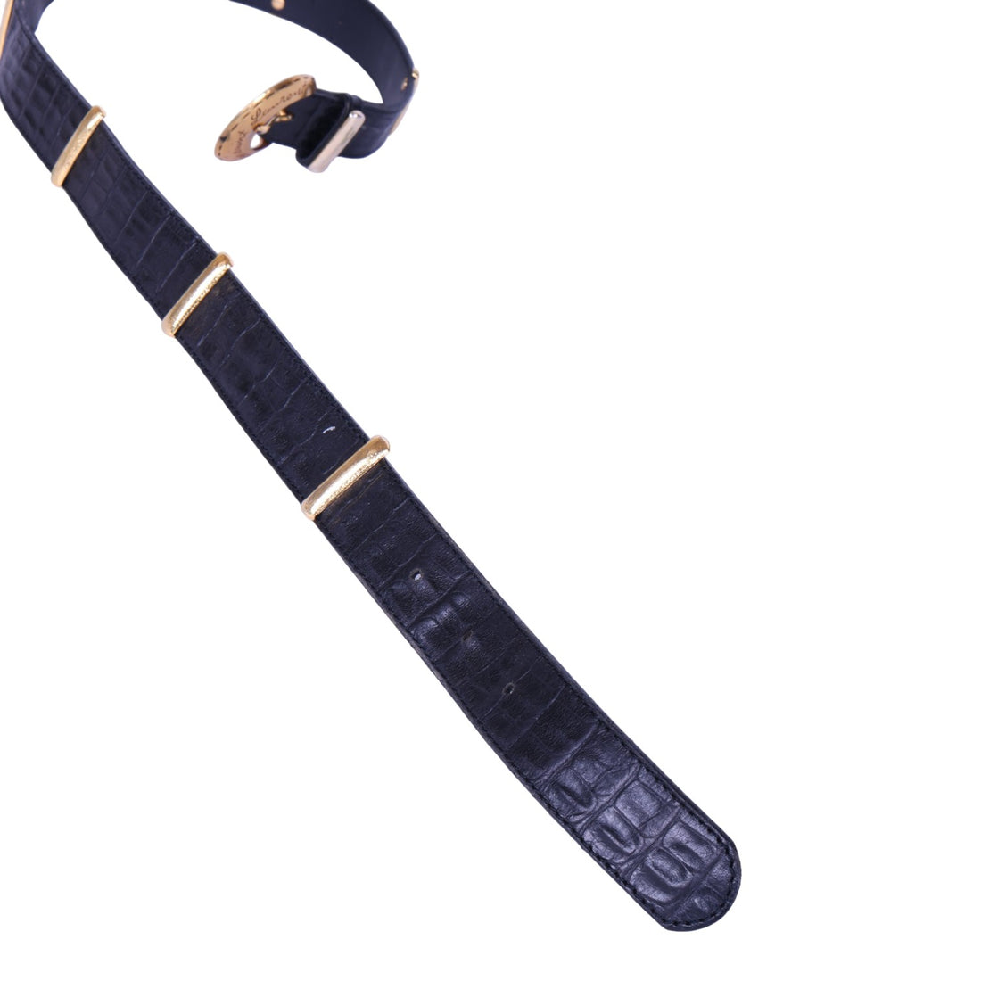 Croco Riem Zwart Leer met Gouden Gesp
