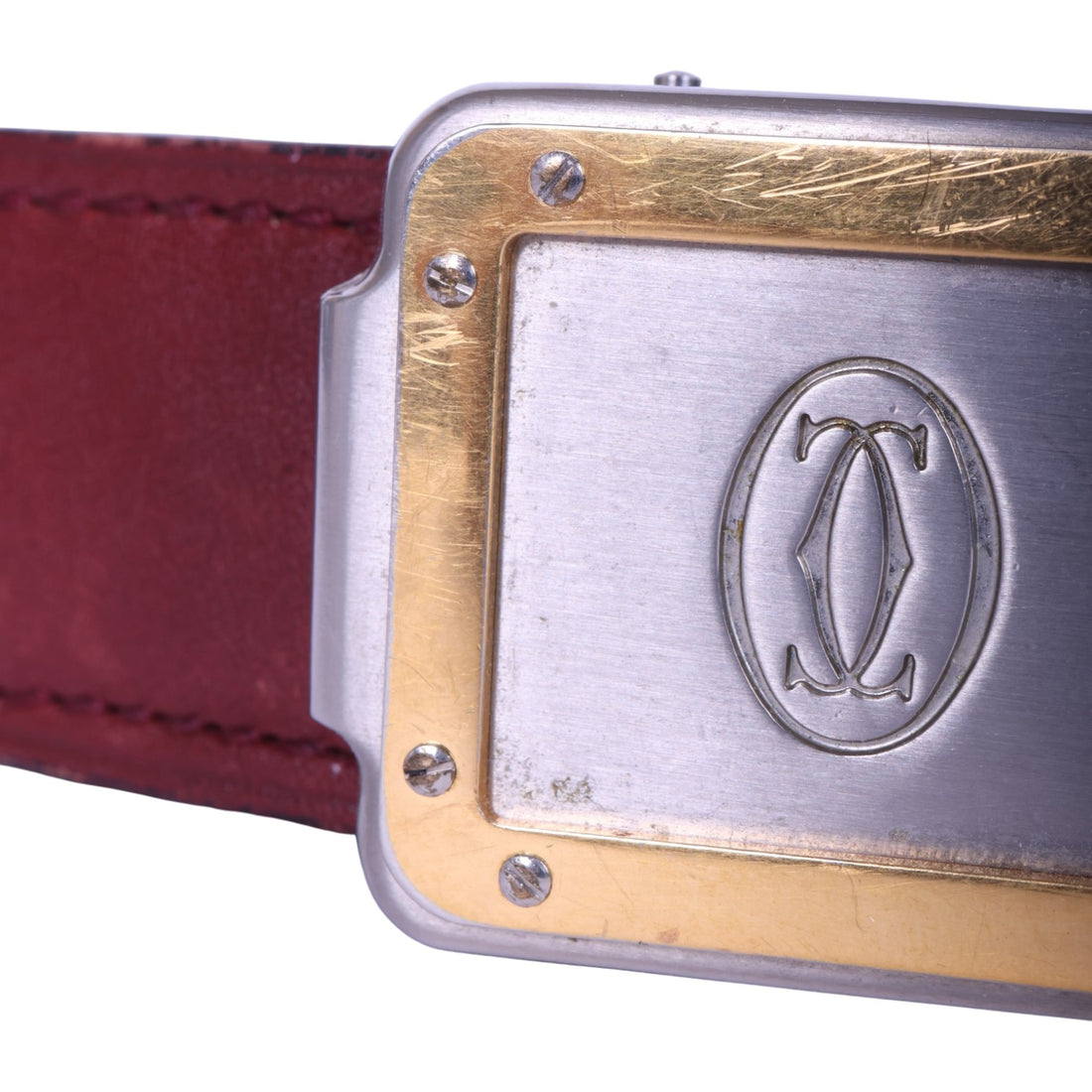 Must Riem Bordeaux Leer - Two-Tone Plaque Gesp