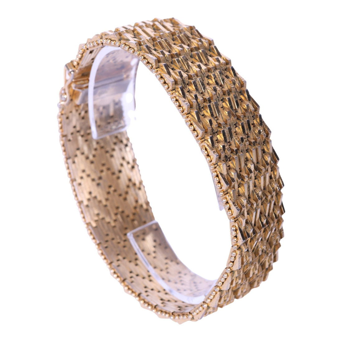 Geweven Mesh-Schakelarmband met Kraalrand - Verguld