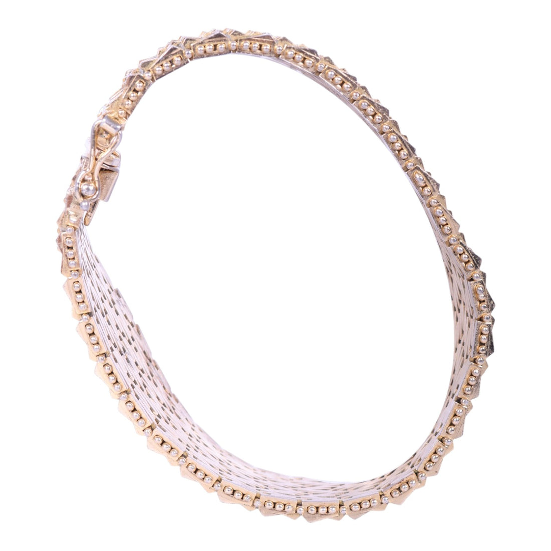 Geweven Mesh-Schakelarmband met Kraalrand - Verguld