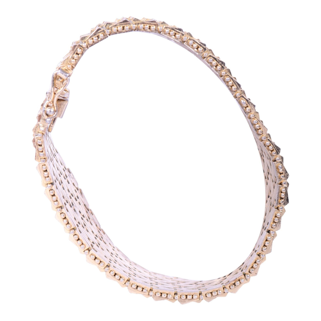 Geweven Mesh-Schakelarmband met Kraalrand - Verguld