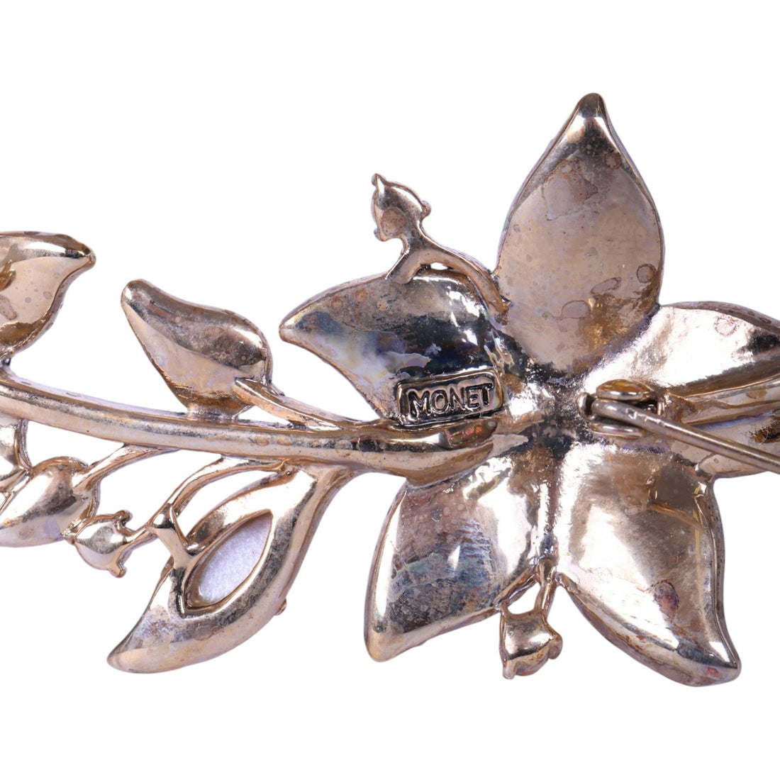 Bloemtak Broche met Groene en Paarse Strass