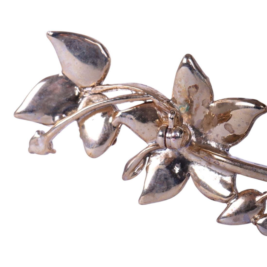 Bloemtak Broche met Groene en Paarse Strass
