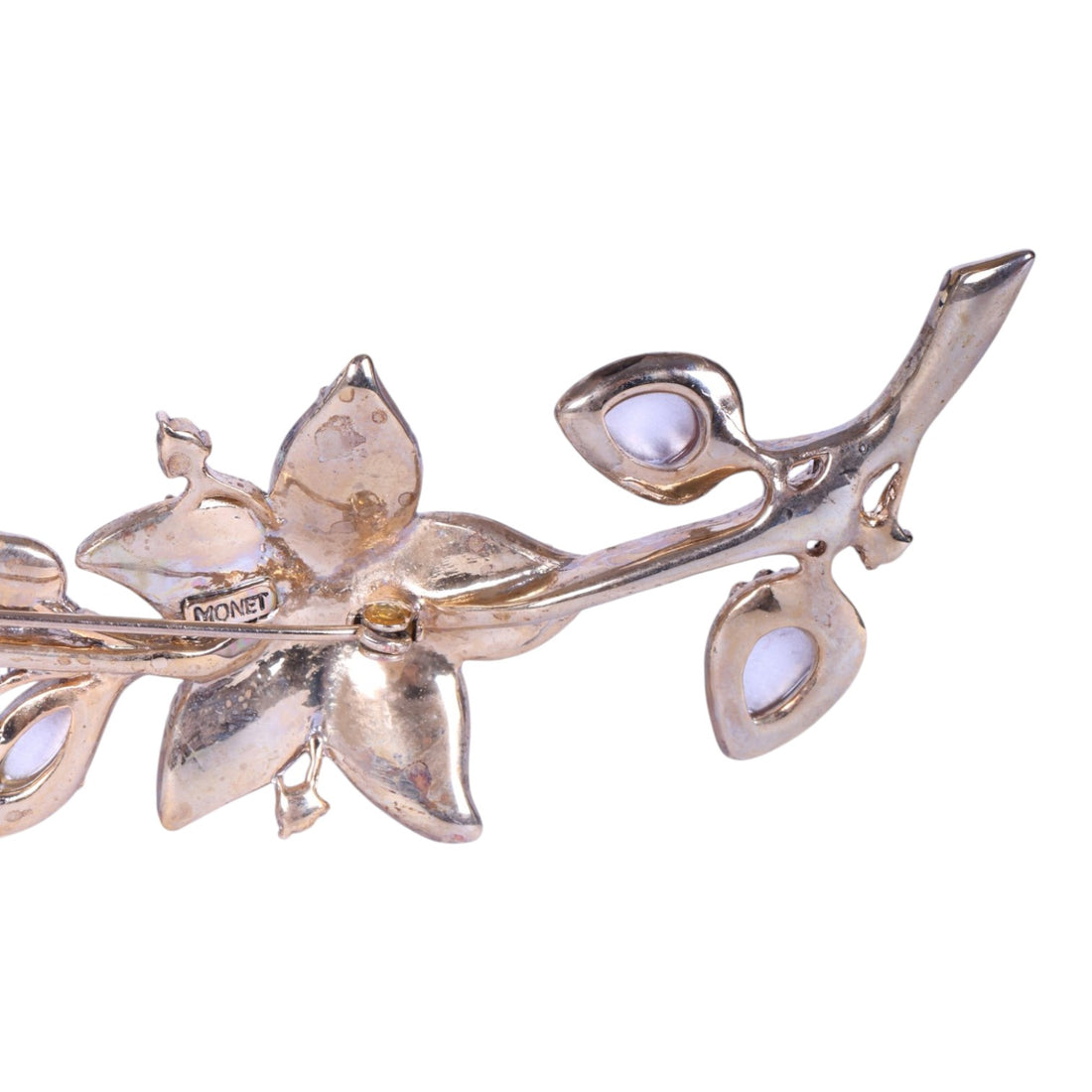 Bloemtak Broche met Groene en Paarse Strass