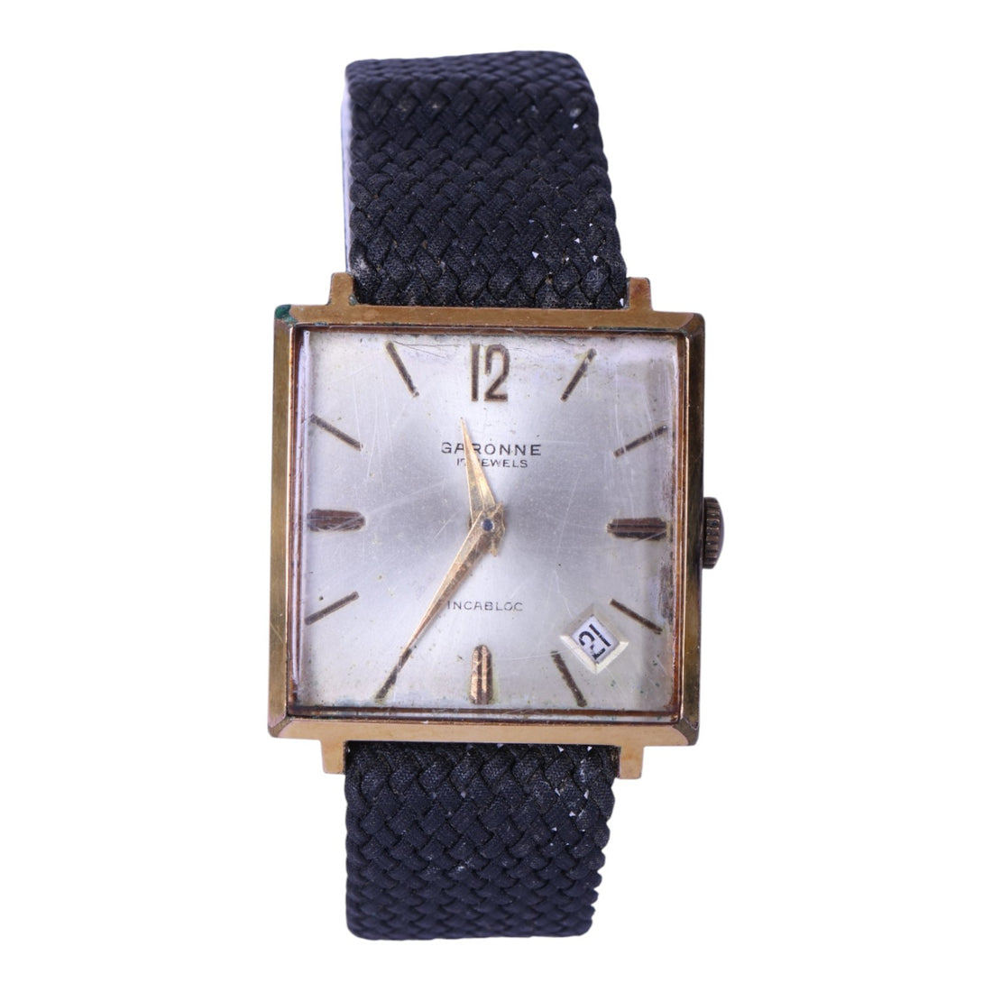 Vierkant Verguld Herenhorloge met Datum - 17 Jewels Incabloc