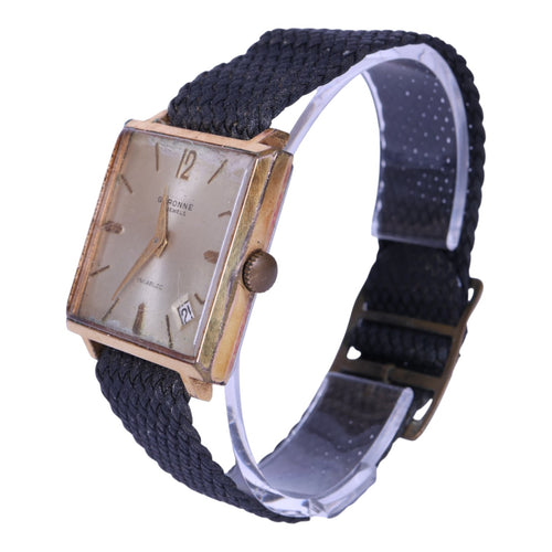 Vierkant Verguld Herenhorloge met Datum - 17 Jewels Incabloc