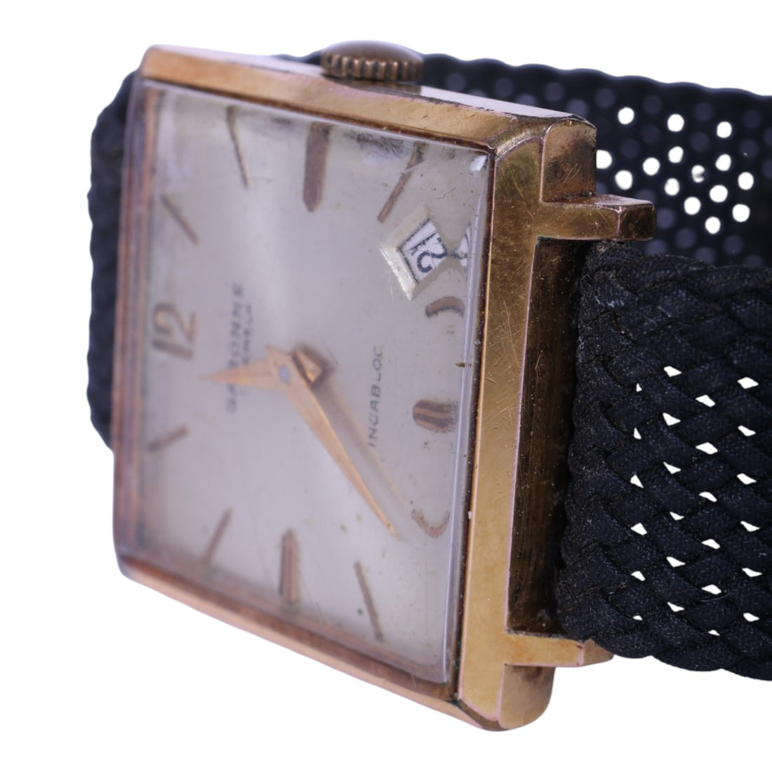 Vierkant Verguld Herenhorloge met Datum - 17 Jewels Incabloc