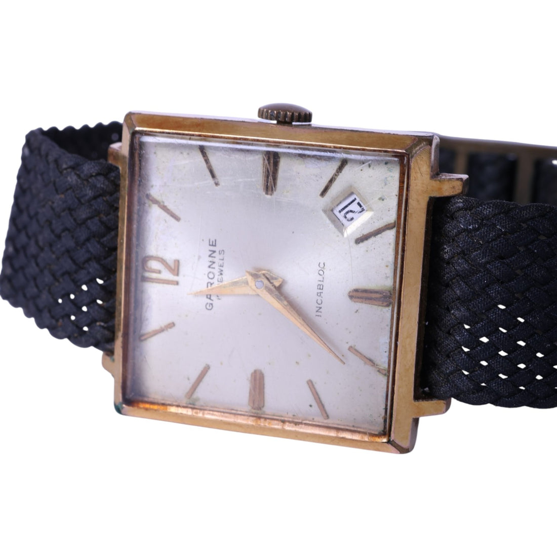 Vierkant Verguld Herenhorloge met Datum - 17 Jewels Incabloc