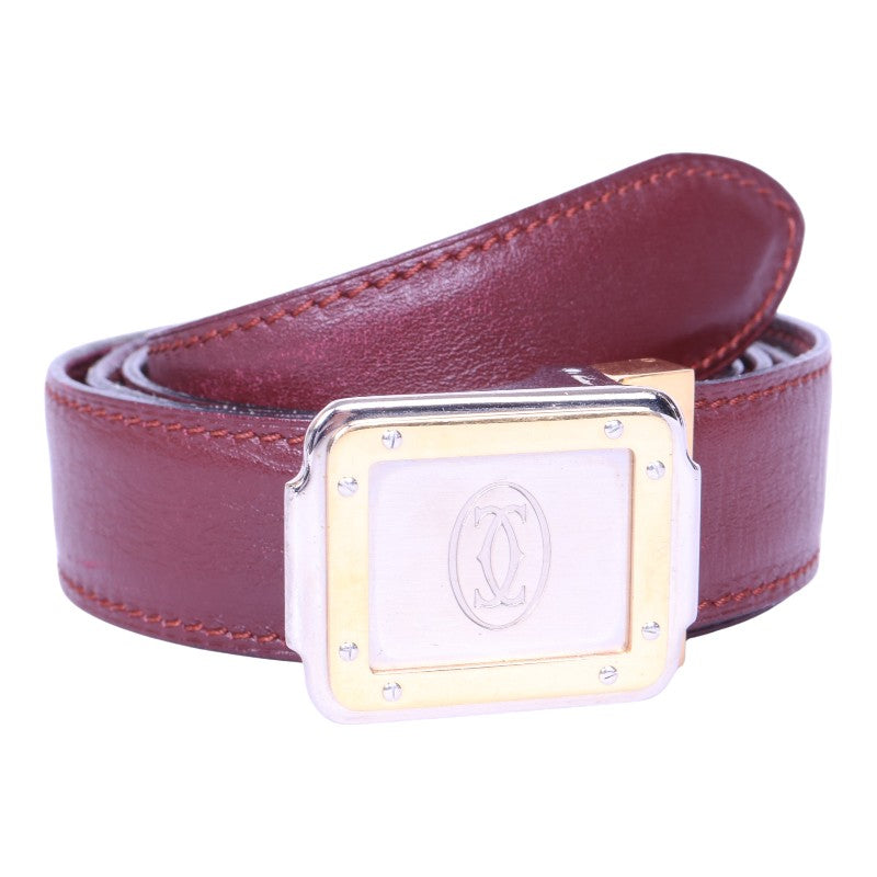 Must Riem Bordeaux Leer - Two-Tone Plaque Gesp