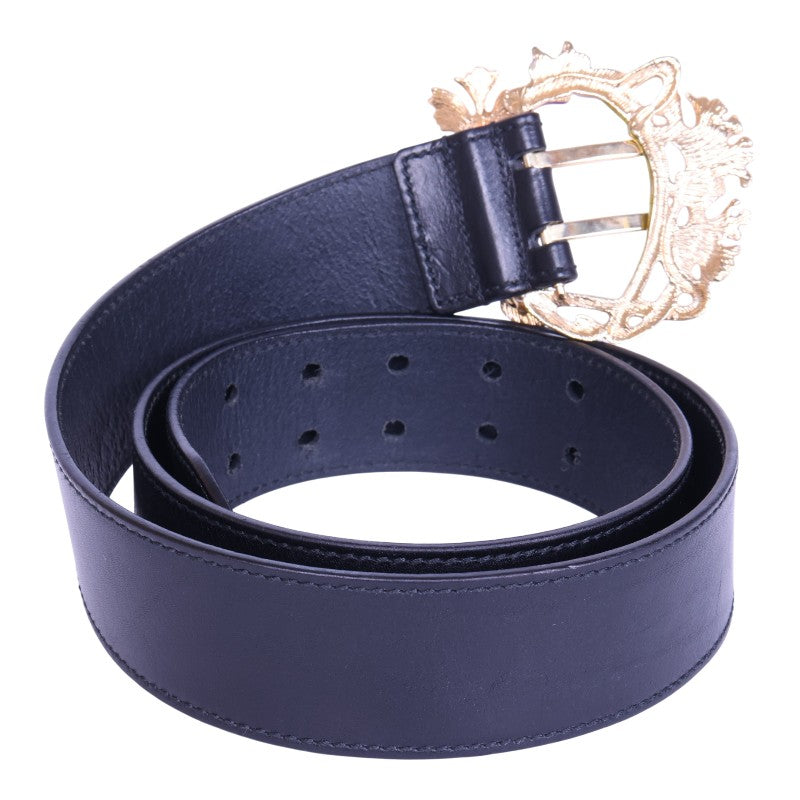 Riem Zwart Leer met Iriserende Bloemgesp
