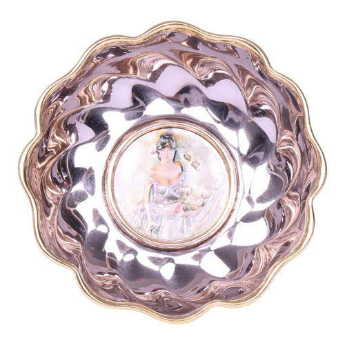Verzilverde Decoratieschaal met Dame-medaillon - Italie