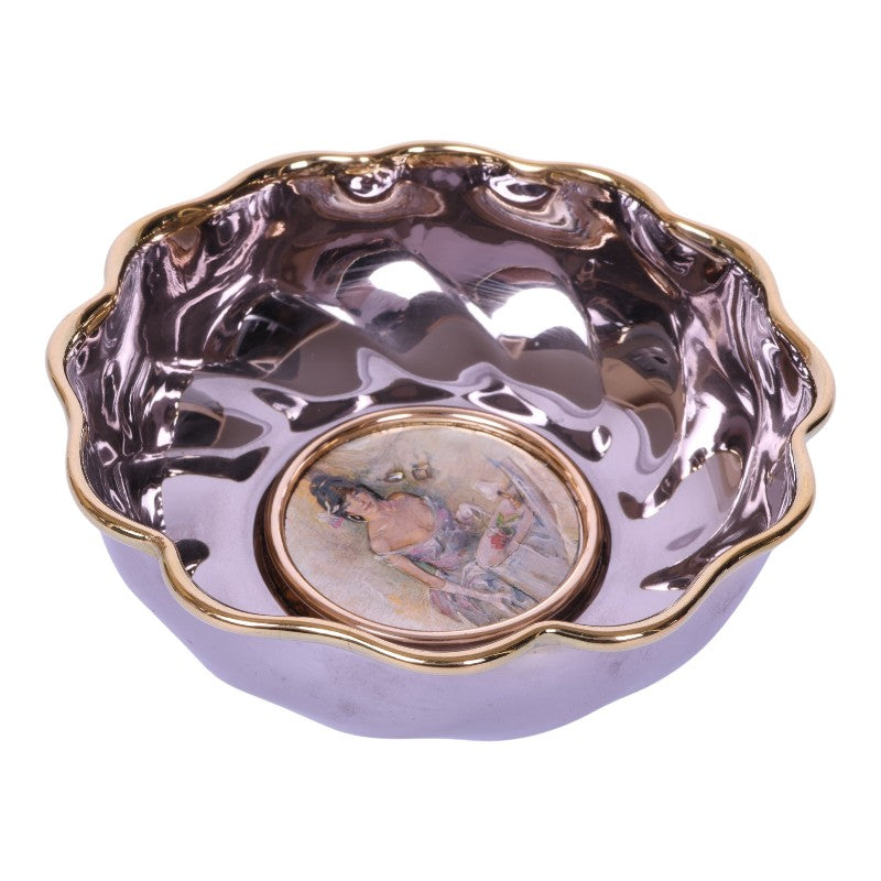 Verzilverde Decoratieschaal met Dame-medaillon - Italie