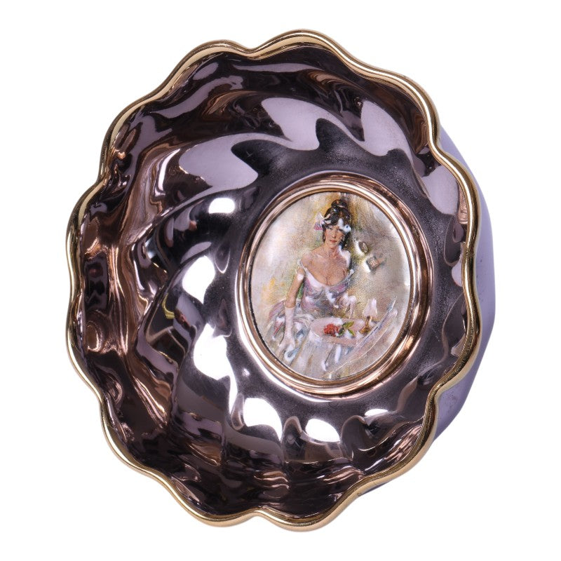 Verzilverde Decoratieschaal met Dame-medaillon - Italie