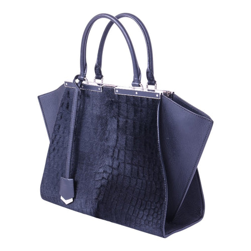 3Jours Croco Kalfshaar Tote - Donkerblauw