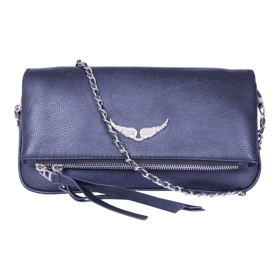 Rock Grained Leather Clutch - Navy